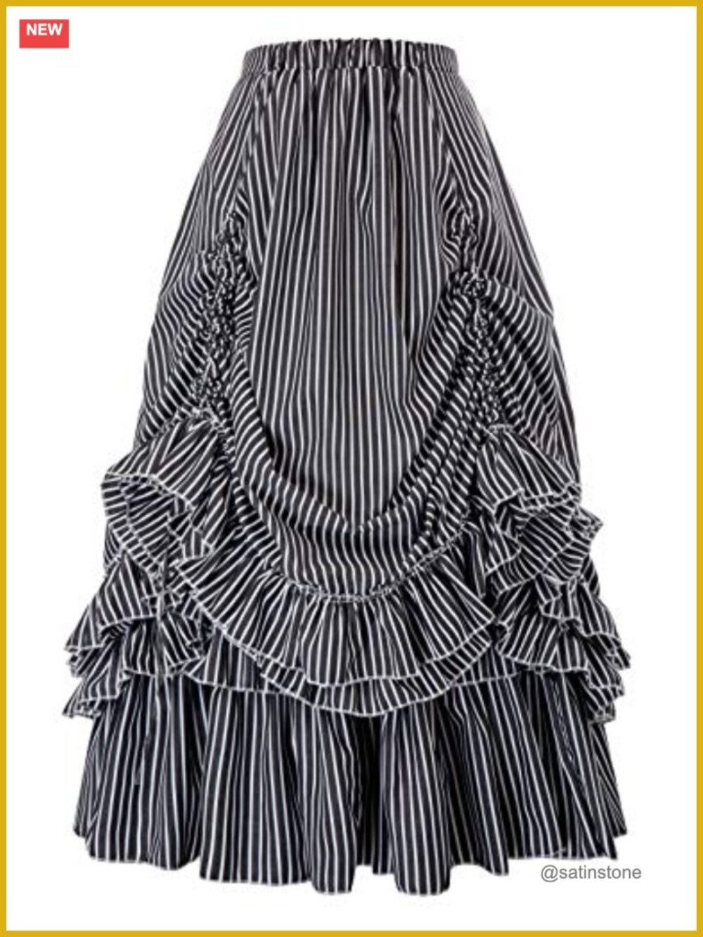 Victorian Steampunk Striped High Waist Ruffled Bustle Skirt Goth Cosplay
